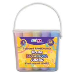 Cretă Strigo colorată Jumbo, 15 buc, 5 culori in galetusă SSC395