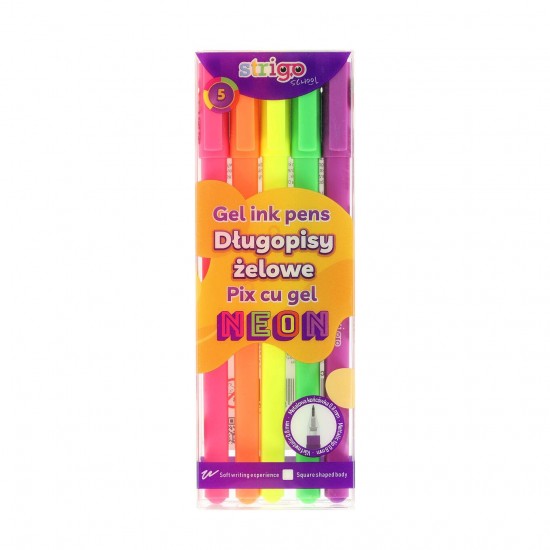Pix cu gel Strigo in 5 culori neon SSC423 Pix cu gel Strigo in 5 culori neon SSC423