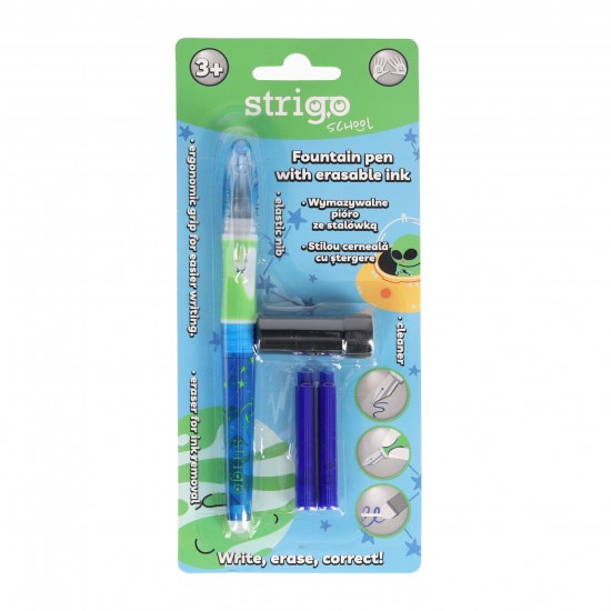 Stilou Strigo cerneala cu stergere + 2 rezerve + dispozitiv curatare, in blister, Cosmos SSC473 Stilou Strigo cerneala cu stergere + 2 rezerve + dispozitiv curatare, in blister, Cosmos SSC473