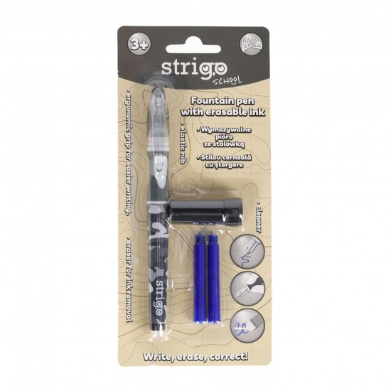 Stilou Strigo cerneala cu stergere + 2 rezerve + dispozitiv curatare, in blister, Desert  SSC475