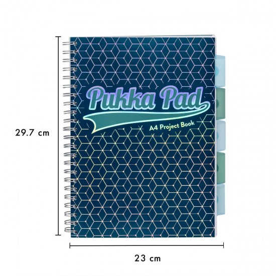 Caiet cu spirala si separatoare Pukka Pads Project Book Glee 200 pag, dictando A4, albastru inchis