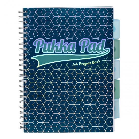 Caiet cu spirala si separatoare Pukka Pads Project Book Glee 200 pag, dictando A4, albastru inchis
