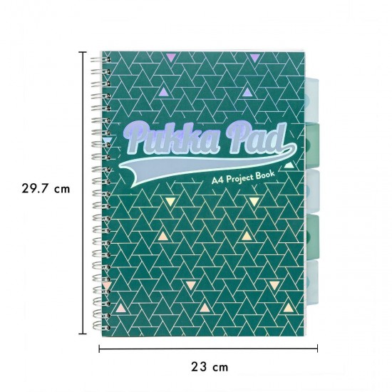 Caiet cu spirala si separatoare Pukka Pads Project Book Glee, 200 pag, dictando A4, verde