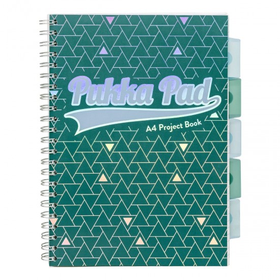Caiet cu spirala si separatoare Pukka Pads Project Book Glee, 200 pag, matematica, A4, verde