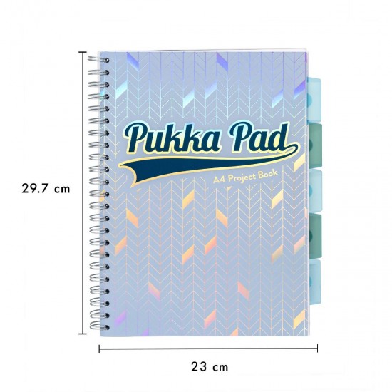 Caiet cu spirala si separatoare Pukka Pads Project Book Glee, 200 pag, dictando A4, albastru deschis