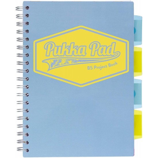 Caiet cu spirala si 5 separatoare Pukka Pads Project Book Pastel, coperti PP, 200 pag Matematica, B5, hartie 80g BLUE