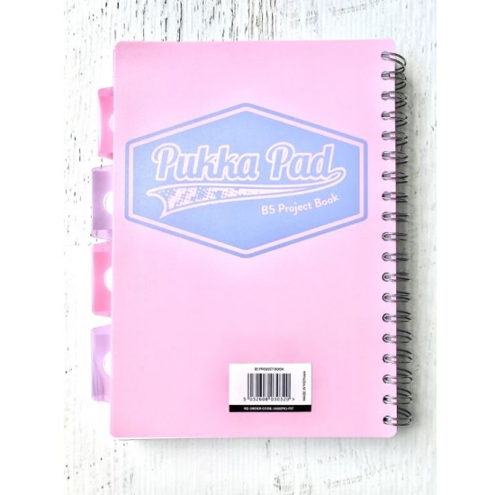 Caiet cu spirala si 5 separatoare Pukka Pads Project Book Pastel, coperti PP, 200 pag Matematica, B5, hartie 80g PINK