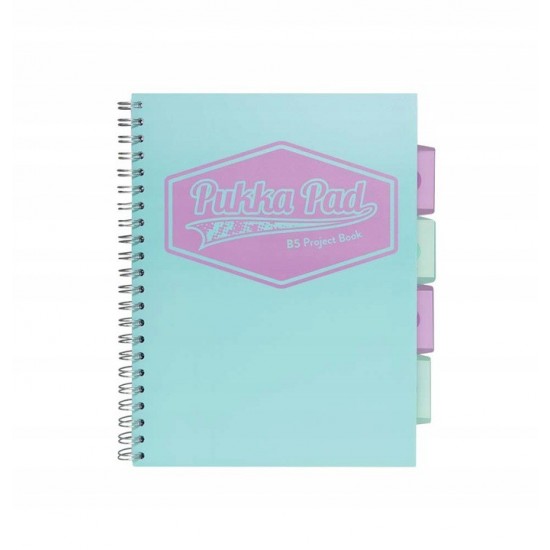 Caiet cu spirala si 5 separatoare Pukka Pads Project Book Pastel, coperti PP, 200 pag Matematica, B5, hartie 80g MINT