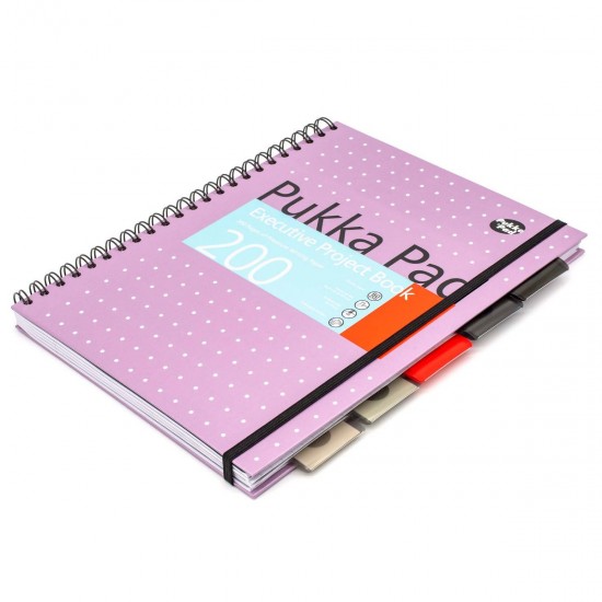 Caiet cu spirala si separatoare Pukka Pads A4 Executive Metallic Project Book, 200 pag, 80 g, coperti cartonate PINK