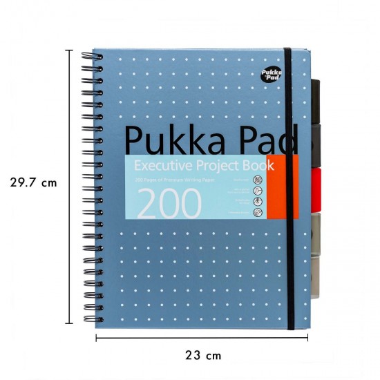 Caiet cu spirala si separatoare Pukka Pads Project Book Metallic A4, 200 pag matematica BLUE