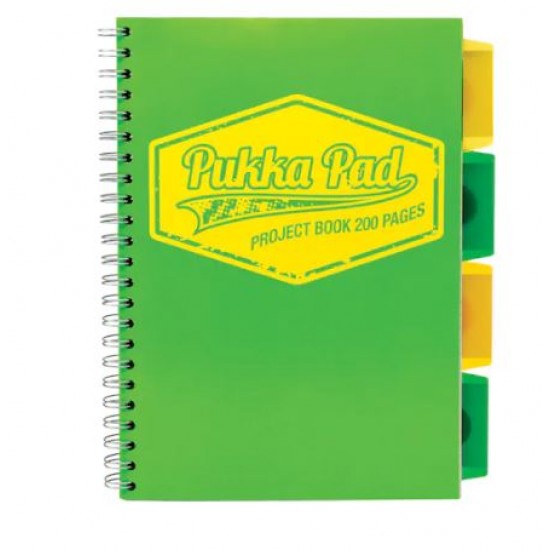 Caiet cu spirala si separatoare Pukka Pads Project Book Neon B5 200 pag  matematica verde