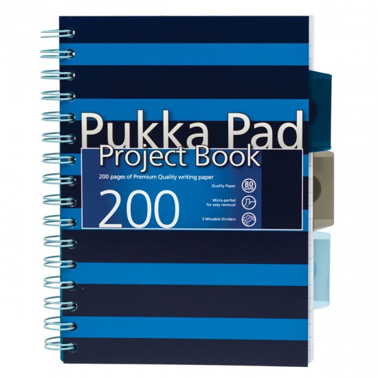 Caiet cu spirala si separatoare Pukka Pads Navy Project Book A5, 200 pag matematica, albastru