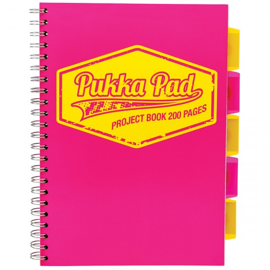 Caiet cu spirala si separatoare Pukka Pads Project Book Neon A4, 200 pag matematica, roz