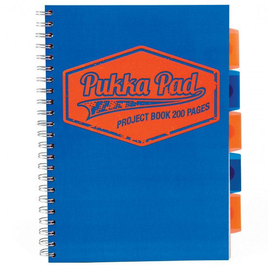 Caiet cu spirala si separatoare Pukka Pads Project Book Neon A4, 200 pag matematica, albastru