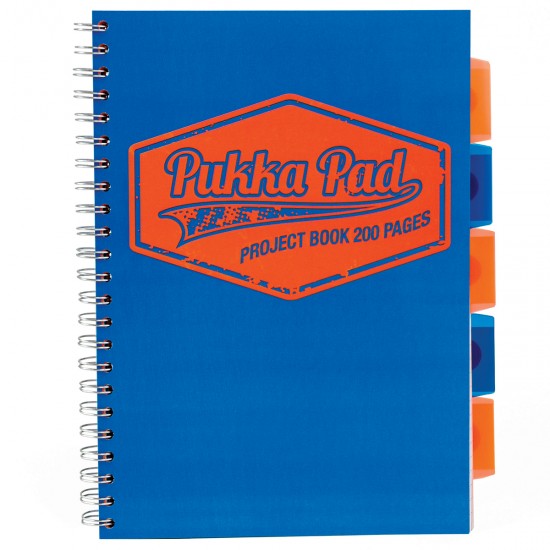 Caiet cu spirala si separatoare Pukka Pads Project Book Neon A4, 200 pag matematica, albastru Caiet cu spirala si separatoare Pukka Pads Project Book Neon A4, 200 pag matematica, albastru