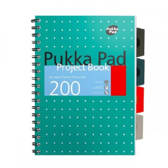 Caiet cu spirala si separatoare Pukka Pads Metallic Project Book dictando B5, microperforatii, 200 pag , hartie 80 g