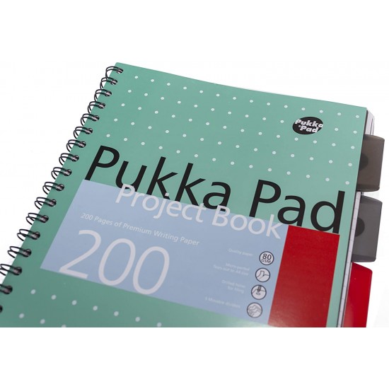 Caiet cu spirala si separatoare Pukka Pads Metallic Project Book dictando A4, microperforatii, 200 pag, hartie 80 g, coperti cartonate