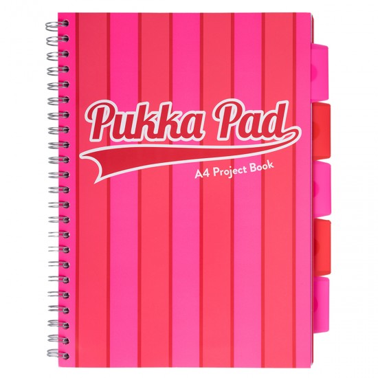 Caiet cu spirala si separatoare Pukka Pads Project Book Vogue 200 pag dictando A4 roz