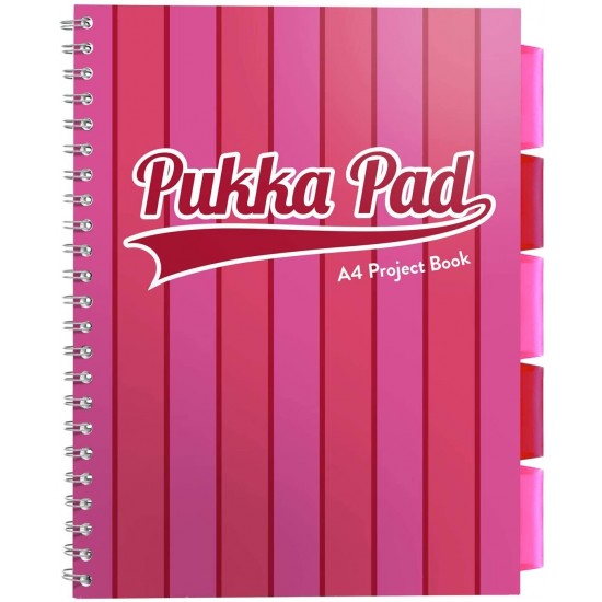 Caiet cu spirala si separatoare Pukka Pads Project Book Vogue 200 pag dictando A4 roz