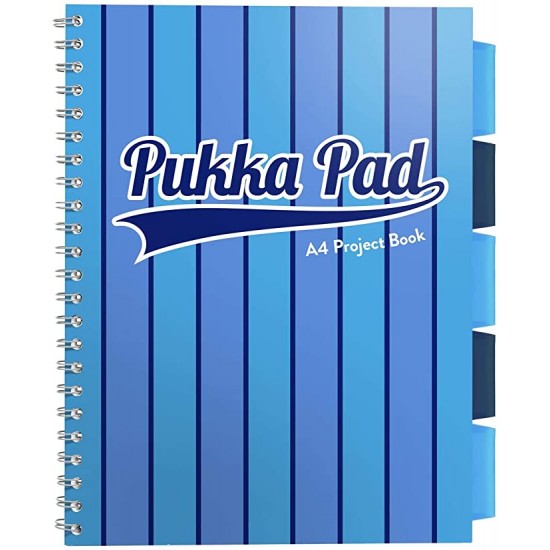 Caiet cu spirala si separatoare Pukka Pads Project Book Vogue 200 pag dictando A4 albastru