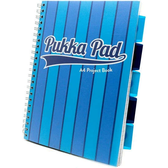 Caiet cu spirala si separatoare Pukka Pads Project Book Vogue 200 pag dictando A5 albastru