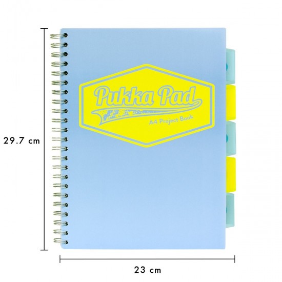 Caiet cu spirala si 5 separatoare Pukka Pads Project Book Pastel, coperti PP, 200 pag DICTANDO, A4, hartie 80g, BLUE