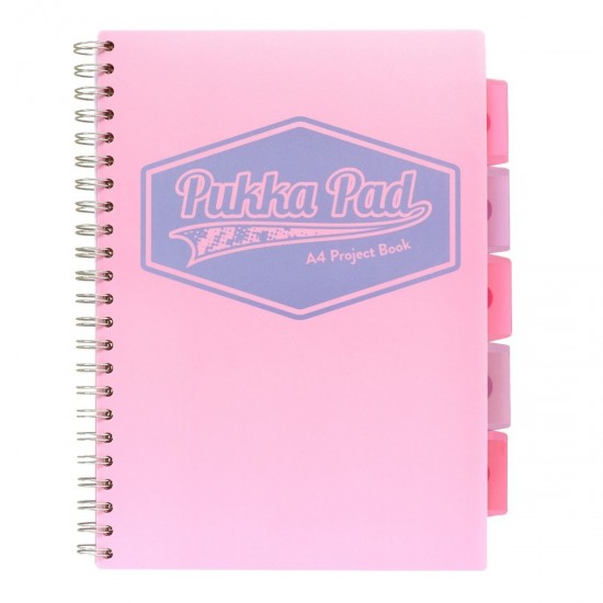 Caiet cu spirala si 5 separatoare Pukka Pads Project Book Pastel, coperti PP, 200 pag DICTANDO, A4, hartie 80g, PINK