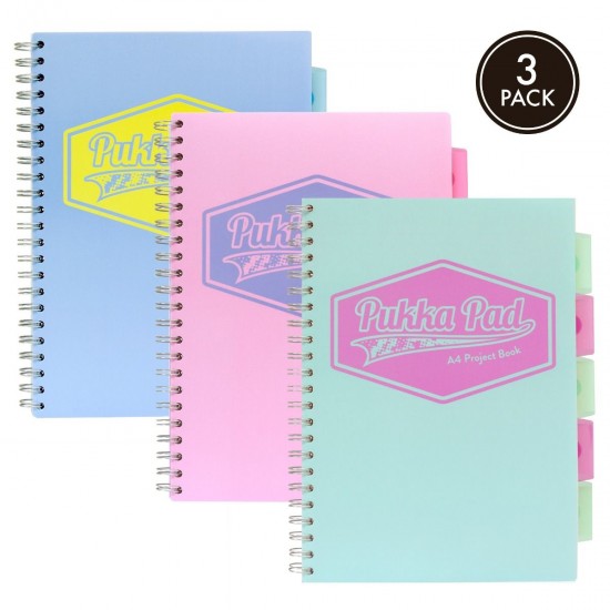 Caiet cu spirala si 5 separatoare Pukka Pads Project Book Pastel, coperti PP, 200 pag DICTANDO, A4, hartie 80g, PINK