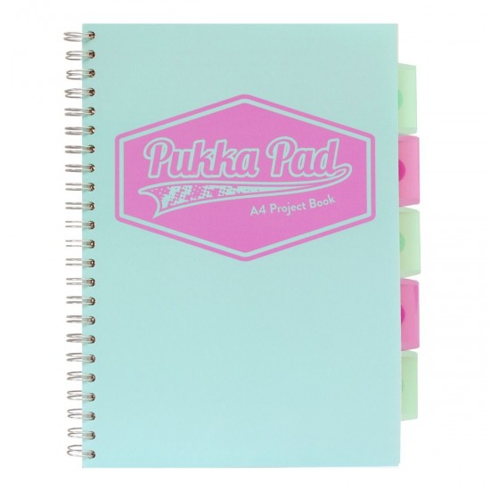 Caiet cu spirala si 5 separatoare Pukka Pads Project Book Pastel, coperti PP, 200 pag DICTANDO, A4, hartie 80g, MINT