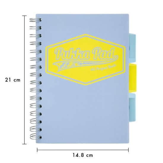 Caiet cu spirala si 3 separatoare Pukka Pads Project Book Pastel, coperti PP, 200 pag DICTANDO, hartie 80 g, A5 BLUE