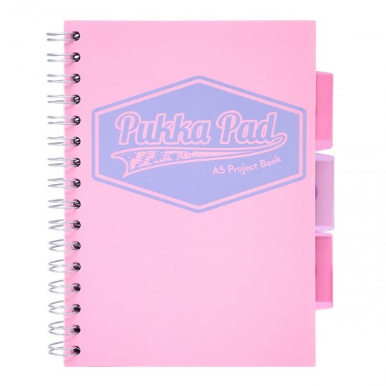 Caiet cu spirala si 3 separatoare Pukka Pads Project Book Pastel, coperti PP, 200 pag DICTANDO, hartie 80 g, A5 PINK