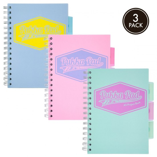 Caiet cu spirala si 3 separatoare Pukka Pads Project Book Pastel, coperti PP, 200 pag DICTANDO, hartie 80 g, A5 PINK