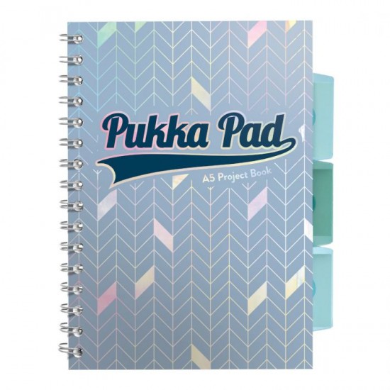 Caiet cu spirala si separatoare Pukka Pads Project Book Glee 200 pag, dictando A5 albastru deschis