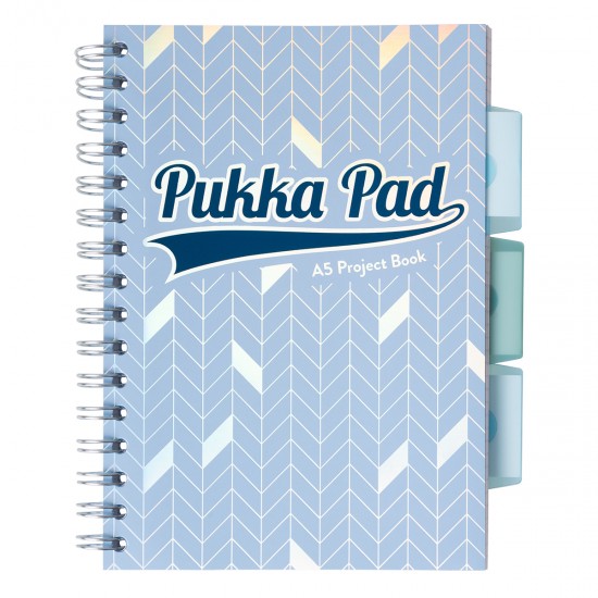 Caiet cu spirala si separatoare Pukka Pads Project Book Glee 200 pag, matematica A5 albastru deschis