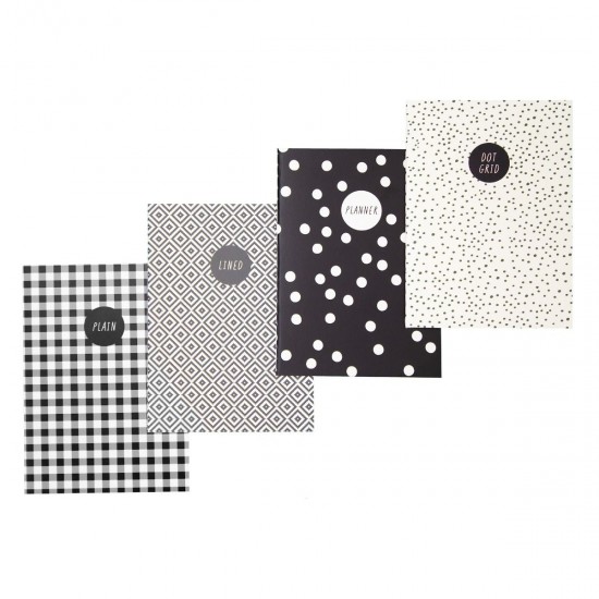Set 4 caiete Pukka Pads Carpe Diem Monochrom, A6, 32 pag, hartie 80 g, compus din: 1 x planner saptamanal, 1 x dictando, 1 x punctat, 1 x foi veline Set 4 caiete Pukka Pads Carpe Diem Monochrom, A6, 32 pag, hartie 80 g, compus din: 1 x planner saptamanal, 1 x dictando, 1 x punctat, 1 x foi veline