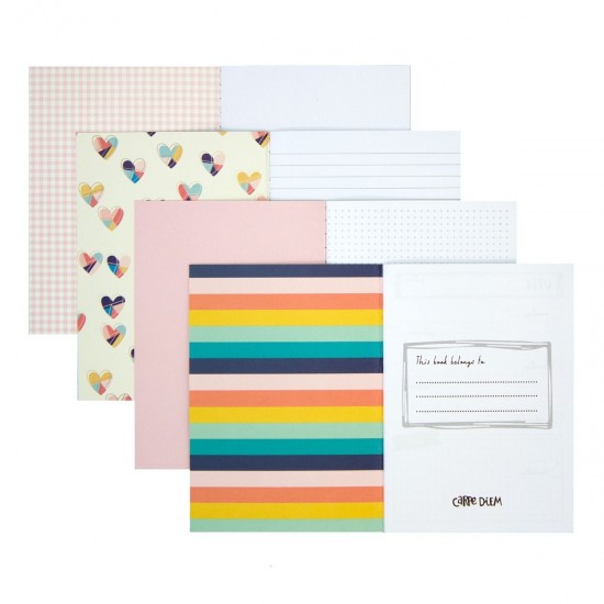 Set 4 caiete Pukka Pads Carpe Diem Hearts, A6, 32 pag, hartie 80 g, compus din: 1 x planner saptamanal, 1 x dictando, 1 x punctat, 1 x foi veline Set 4 caiete Pukka Pads Carpe Diem Hearts, A6, 32 pag, hartie 80 g, compus din: 1 x planner saptamanal, 1 x dictando, 1 x punctat, 1 x foi veline