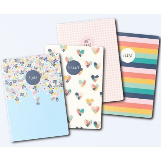 Set 4 caiete Pukka Pads Carpe Diem Hearts, A6, 32 pag, hartie 80 g, compus din: 1 x planner saptamanal, 1 x dictando, 1 x punctat, 1 x foi veline Set 4 caiete Pukka Pads Carpe Diem Hearts, A6, 32 pag, hartie 80 g, compus din: 1 x planner saptamanal, 1 x dictando, 1 x punctat, 1 x foi veline