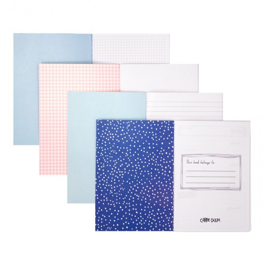 Set 4 caiete Pukka Pads Carpe Diem Feathers, A6, 32 pag, hartie 80 g, compus din: 1 x planner saptamanal, 1 x dictando, 1 x punctat, 1 x foi veline Set 4 caiete Pukka Pads Carpe Diem Feathers, A6, 32 pag, hartie 80 g, compus din: 1 x planner saptamanal, 1 x dictando, 1 x punctat, 1 x foi veline