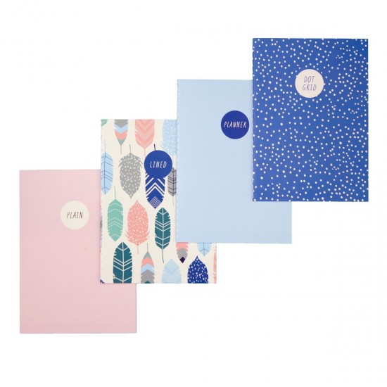 Set 4 caiete Pukka Pads Carpe Diem Feathers, A6, 32 pag, hartie 80 g, compus din: 1 x planner saptamanal, 1 x dictando, 1 x punctat, 1 x foi veline Set 4 caiete Pukka Pads Carpe Diem Feathers, A6, 32 pag, hartie 80 g, compus din: 1 x planner saptamanal, 1 x dictando, 1 x punctat, 1 x foi veline