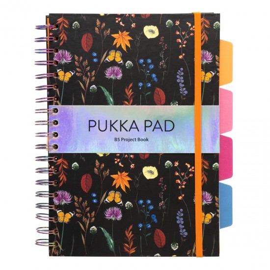 Caiet cu spirala si separatoare Pukka Pads Bloom, format B5, 200 pag, dictando, microperforatii, coperti tari