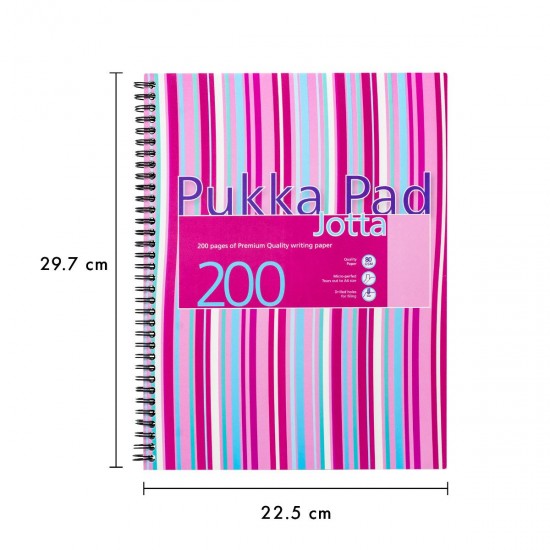 Caiet cu spirala Pukka Pads Stripes dictando A4, 200 pag, coperti PP, roz