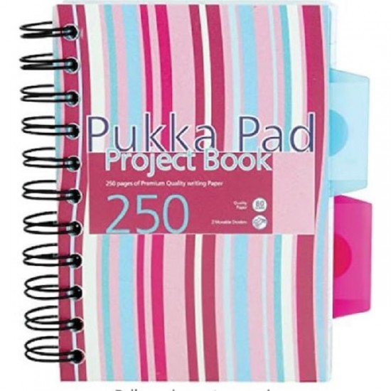 Set 2 caiete cu spirala si separatoare Pukka Pads Project Book Stripes A6, dictando, roz/albastru 250 pag, coperti PP