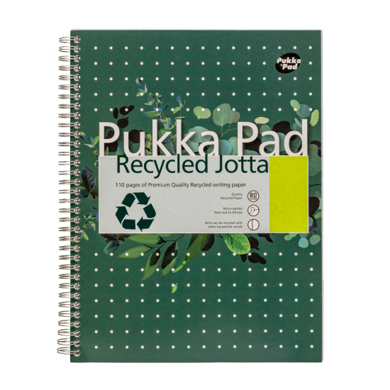 Caiet cu spirala Pukka Pads Jotta Recycled, A4 dictando, 110 pag, cu 4 perforatii indosariere, hartie 80 g, 100% reciclata, coperti cartonate Caiet cu spirala Pukka Pads Jotta Recycled, A4 dictando, 110 pag, cu 4 perforatii indosariere, hartie 80 g, 100% reciclata, coperti cartonate