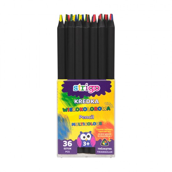Creioane colorate multicolor, Strigo, lemn negru, 36 bucati