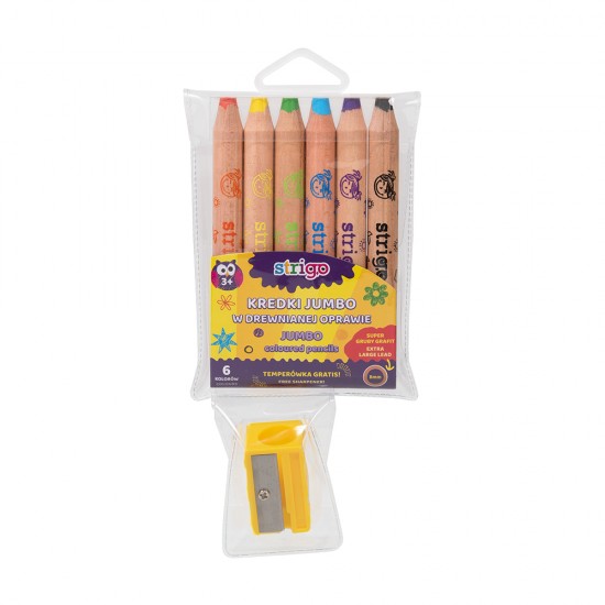 Creioane colorate Strigo Jumbo, cu ascutitoare, 6 culori
