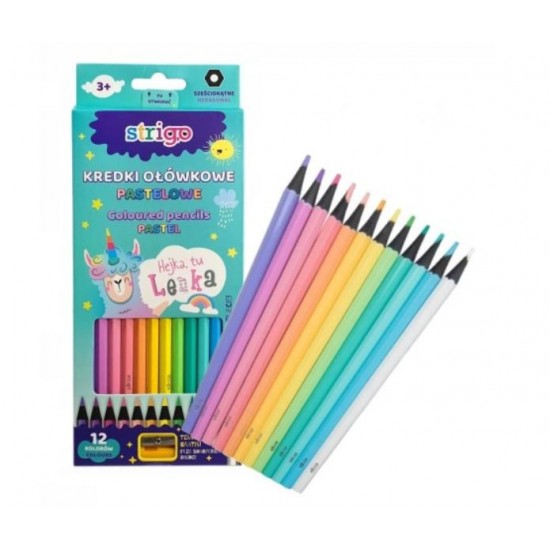 Creioane colorate Strigo pastel 12 culori, cu ascutitoare