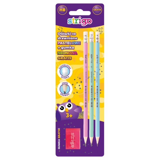 Set 3 creioane HB pastel+guma de sters NEON, in blister Set 3 creioane HB pastel+guma de sters NEON, in blister