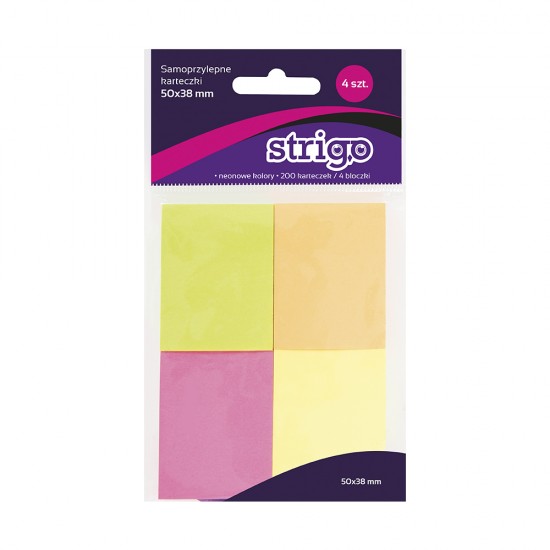 Notite Adezive Strigo 4 paduri 50X37.5mm 200 File Neon Notite Adezive Strigo 4 paduri 50X37.5mm 200 File Neon