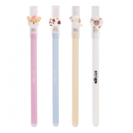 Set 4 pixuri Strigo cerneala cu stergere, Pets Set 4 pixuri Strigo cerneala cu stergere, Pets