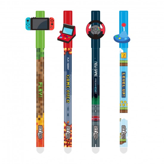Set 4 pixuri Strigo cerneala cu stergere, GAMING, Set 4 pixuri Strigo cerneala cu stergere, GAMING,